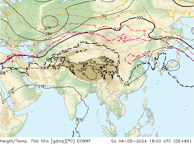 Height/Temp. 700 hPa ECMWF Sa 04.05.2024 18 UTC