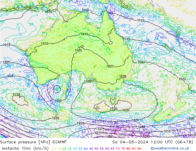 Isotachs (kph) ECMWF Sa 04.05.2024 12 UTC