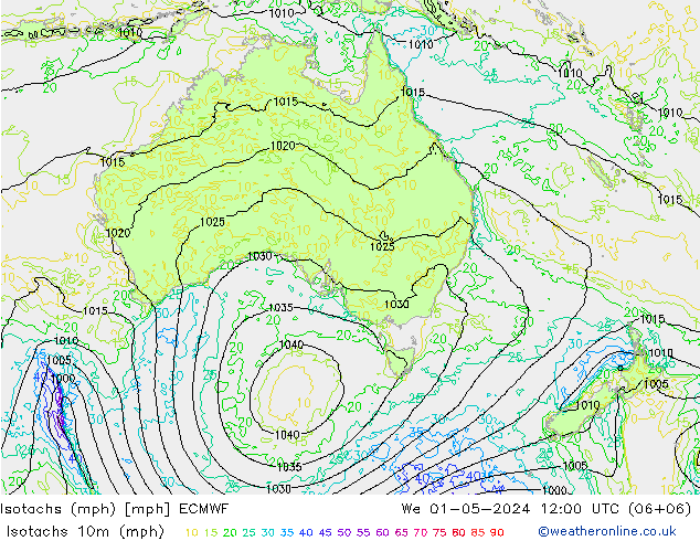 Isotachs (mph) ECMWF We 01.05.2024 12 UTC