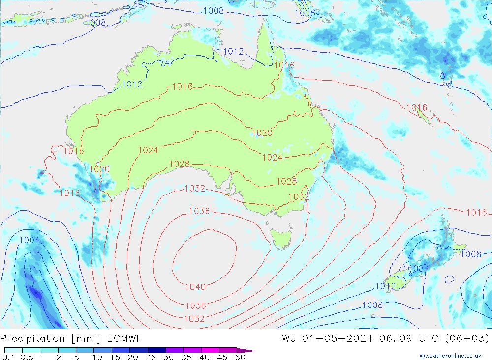 Precipitation ECMWF We 01.05.2024 09 UTC