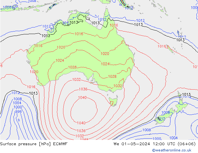 Surface pressure ECMWF We 01.05.2024 12 UTC