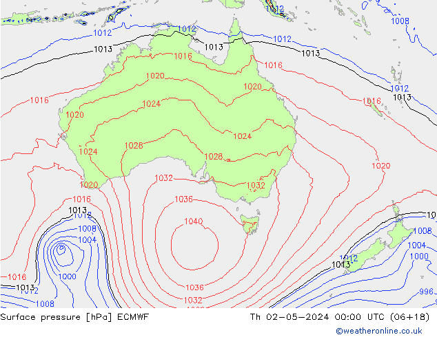 Pressione al suolo ECMWF gio 02.05.2024 00 UTC