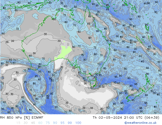 RH 850 гПа ECMWF чт 02.05.2024 21 UTC