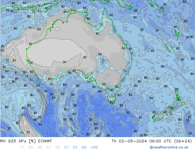 Humedad rel. 925hPa ECMWF jue 02.05.2024 06 UTC