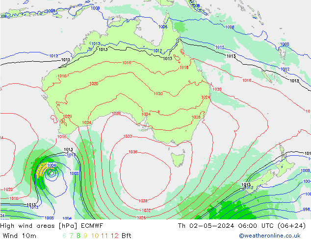 High wind areas ECMWF jue 02.05.2024 06 UTC