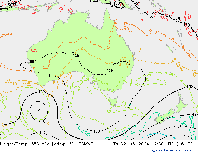 Height/Temp. 850 hPa ECMWF Th 02.05.2024 12 UTC