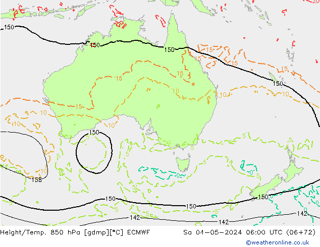 Geop./Temp. 850 hPa ECMWF sáb 04.05.2024 06 UTC