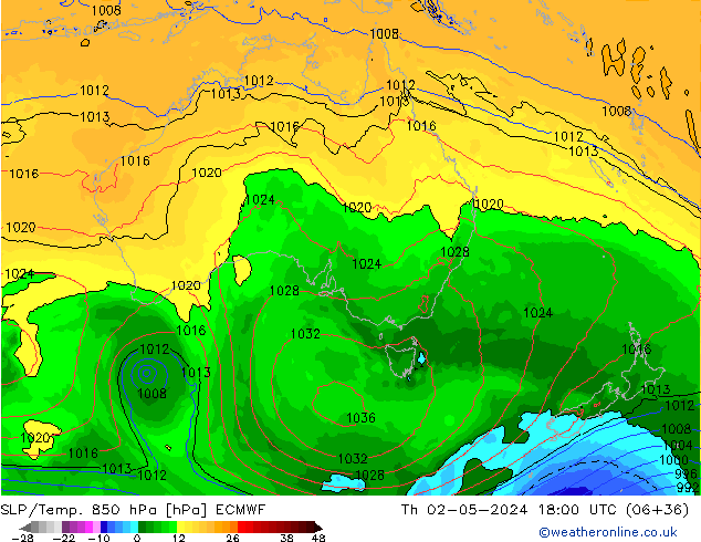 SLP/Temp. 850 hPa ECMWF Th 02.05.2024 18 UTC