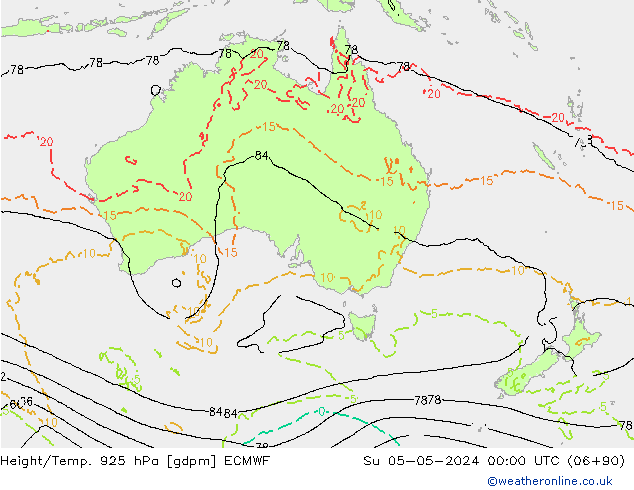 Height/Temp. 925 гПа ECMWF Вс 05.05.2024 00 UTC