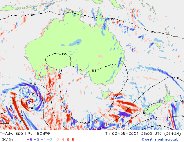 T-Adv. 850 hPa ECMWF jue 02.05.2024 06 UTC