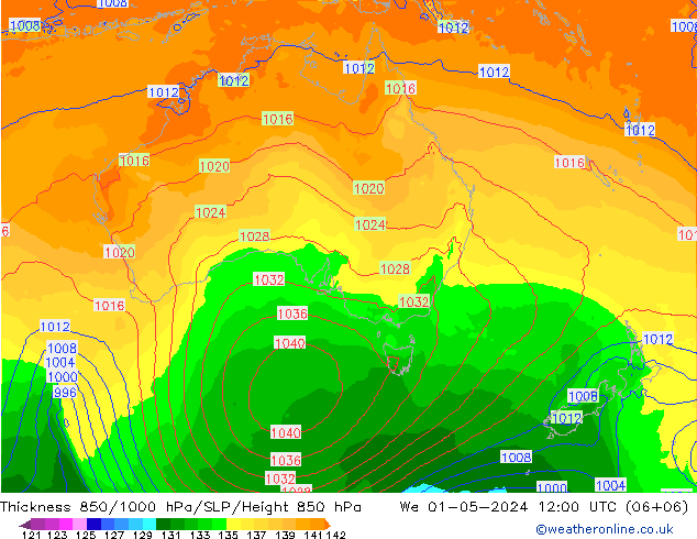 850-1000 hPa Kalınlığı ECMWF Çar 01.05.2024 12 UTC