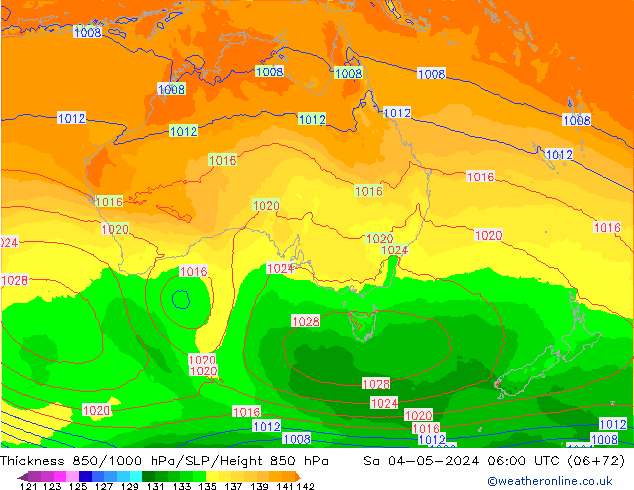 Dikte 850-1000 hPa ECMWF za 04.05.2024 06 UTC