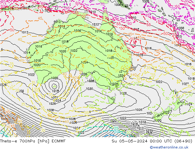 Theta-e 700hPa ECMWF nie. 05.05.2024 00 UTC