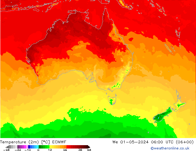 Temperatuurkaart (2m) ECMWF wo 01.05.2024 06 UTC