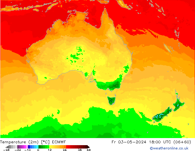 Temperature (2m) ECMWF Pá 03.05.2024 18 UTC