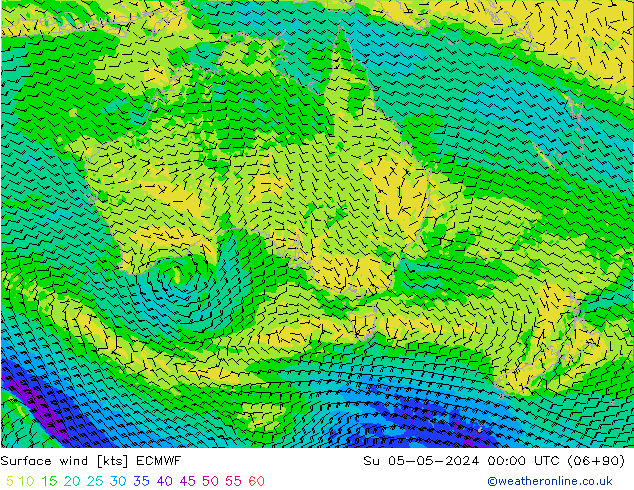 Rüzgar 10 m ECMWF Paz 05.05.2024 00 UTC