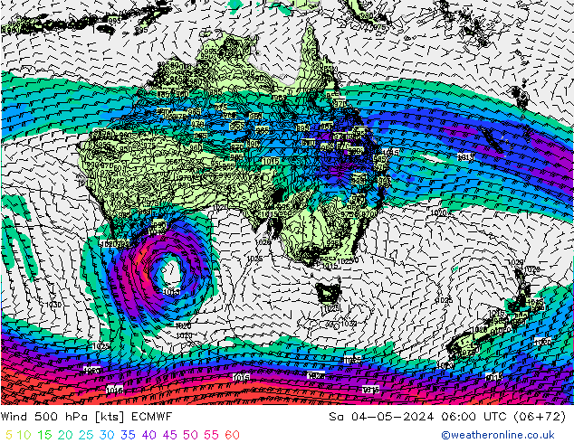 Vento 500 hPa ECMWF Sáb 04.05.2024 06 UTC