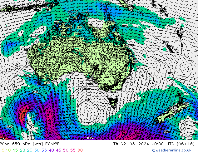 Wind 850 hPa ECMWF Th 02.05.2024 00 UTC