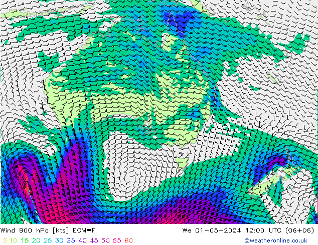 Wind 900 hPa ECMWF Mi 01.05.2024 12 UTC