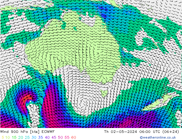 wiatr 900 hPa ECMWF czw. 02.05.2024 06 UTC