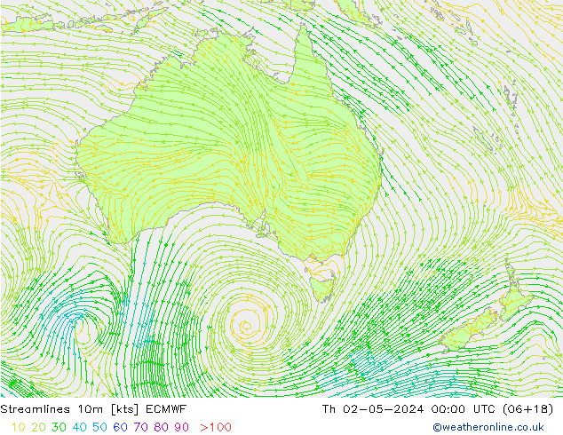 Streamlines 10m ECMWF Th 02.05.2024 00 UTC