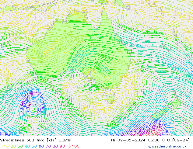 Línea de corriente 500 hPa ECMWF jue 02.05.2024 06 UTC