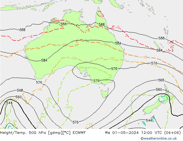 Z500/Rain (+SLP)/Z850 ECMWF Qua 01.05.2024 12 UTC