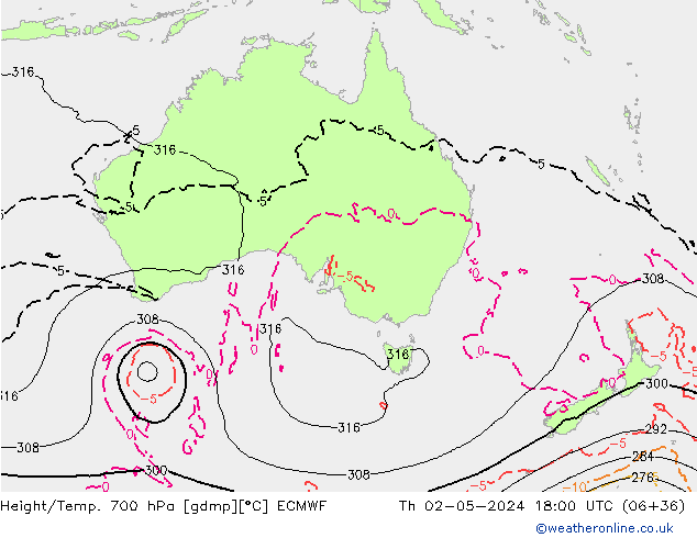 Height/Temp. 700 гПа ECMWF чт 02.05.2024 18 UTC
