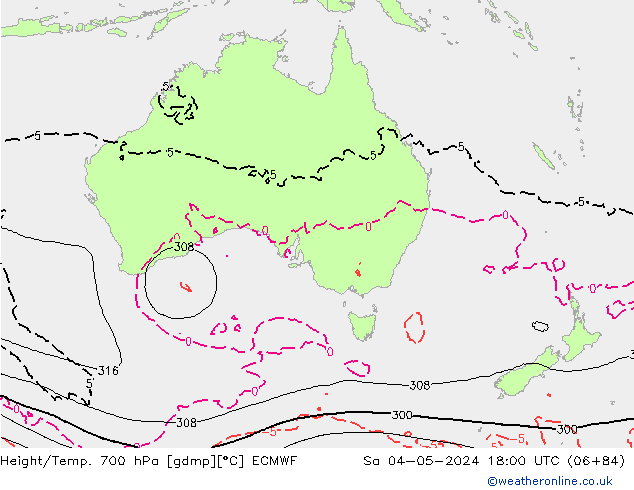 Height/Temp. 700 hPa ECMWF Sa 04.05.2024 18 UTC