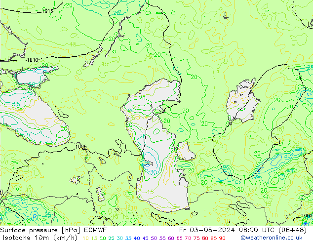 Eşrüzgar Hızları (km/sa) ECMWF Cu 03.05.2024 06 UTC