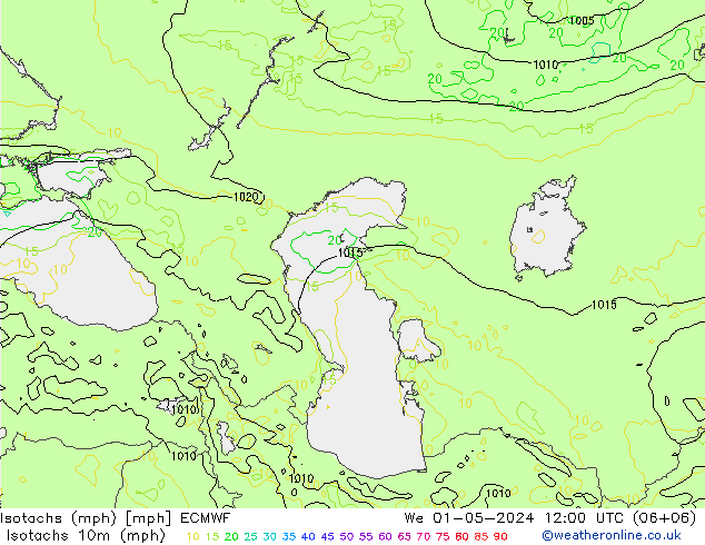 Isotachs (mph) ECMWF  01.05.2024 12 UTC