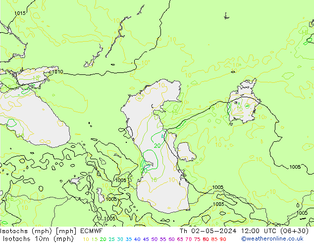 Isotachs (mph) ECMWF gio 02.05.2024 12 UTC