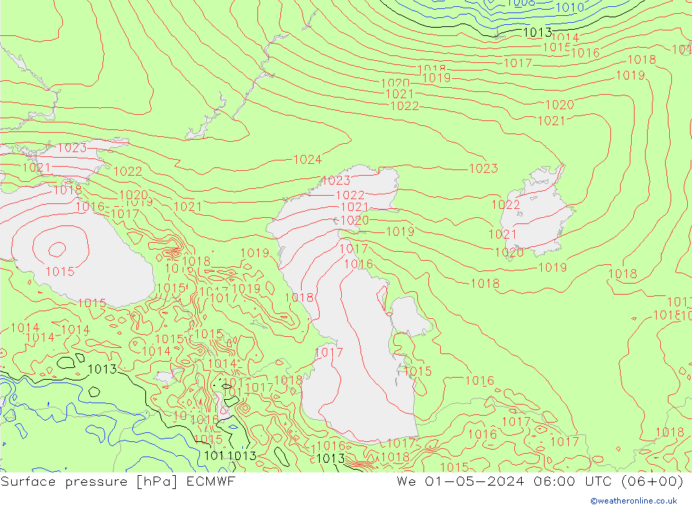 Surface pressure ECMWF We 01.05.2024 06 UTC