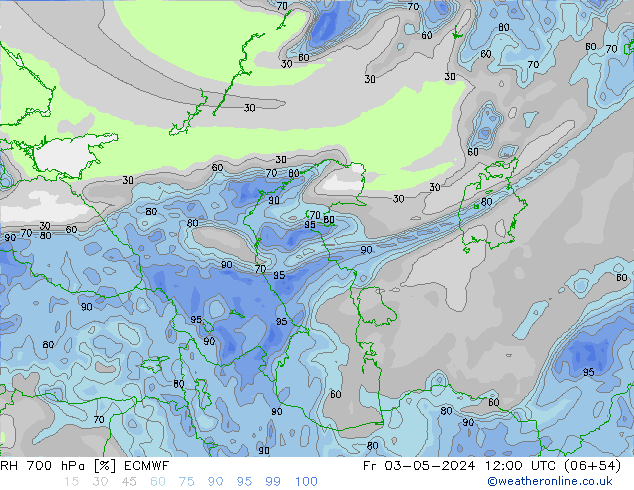 Humidité rel. 700 hPa ECMWF ven 03.05.2024 12 UTC