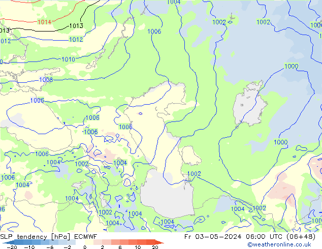 SLP tendency ECMWF Fr 03.05.2024 06 UTC