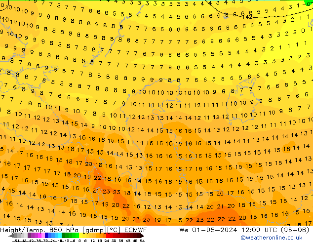 Z500/Rain (+SLP)/Z850 ECMWF mer 01.05.2024 12 UTC