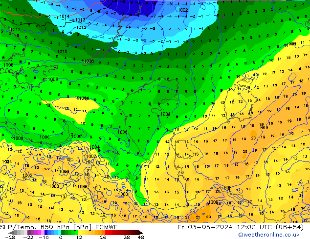 850 hPa Yer Bas./Sıc ECMWF Cu 03.05.2024 12 UTC