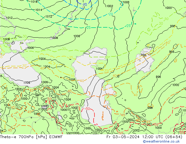 Theta-e 700hPa ECMWF Fr 03.05.2024 12 UTC