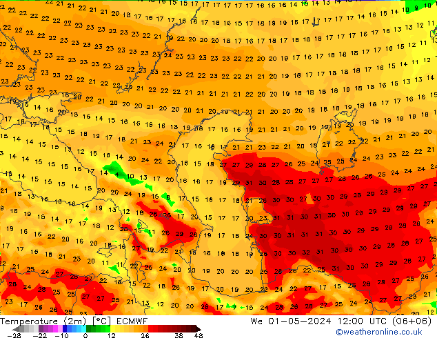 Temperaturkarte (2m) ECMWF Mi 01.05.2024 12 UTC