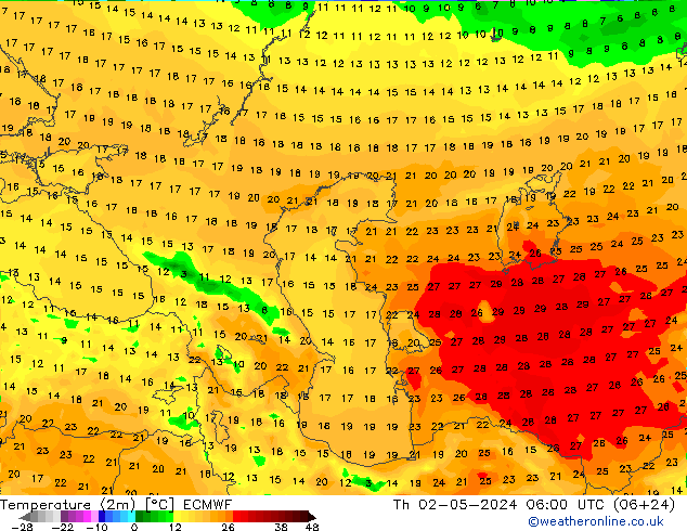 Temperature (2m) ECMWF Čt 02.05.2024 06 UTC