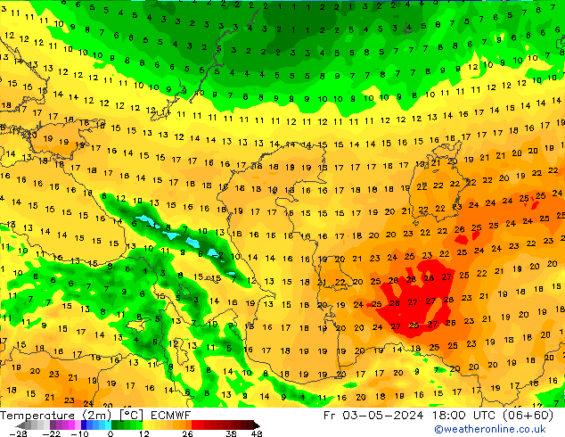 température (2m) ECMWF ven 03.05.2024 18 UTC