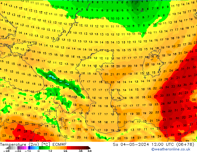 Temperature (2m) ECMWF Sa 04.05.2024 12 UTC