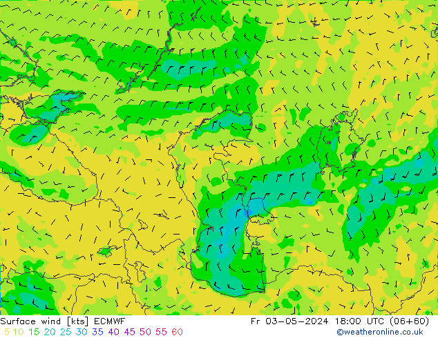 Vento 10 m ECMWF Sex 03.05.2024 18 UTC