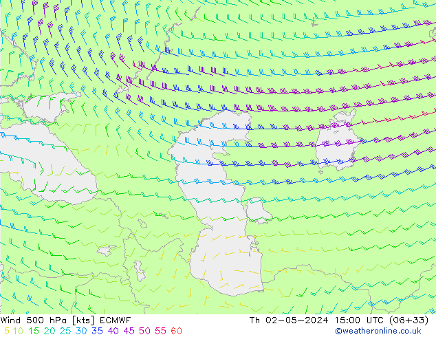 ветер 500 гПа ECMWF чт 02.05.2024 15 UTC