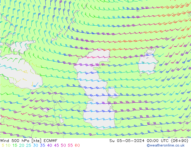 Vento 500 hPa ECMWF dom 05.05.2024 00 UTC