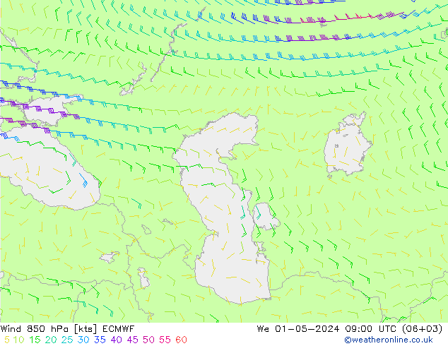 Rüzgar 850 hPa ECMWF Çar 01.05.2024 09 UTC