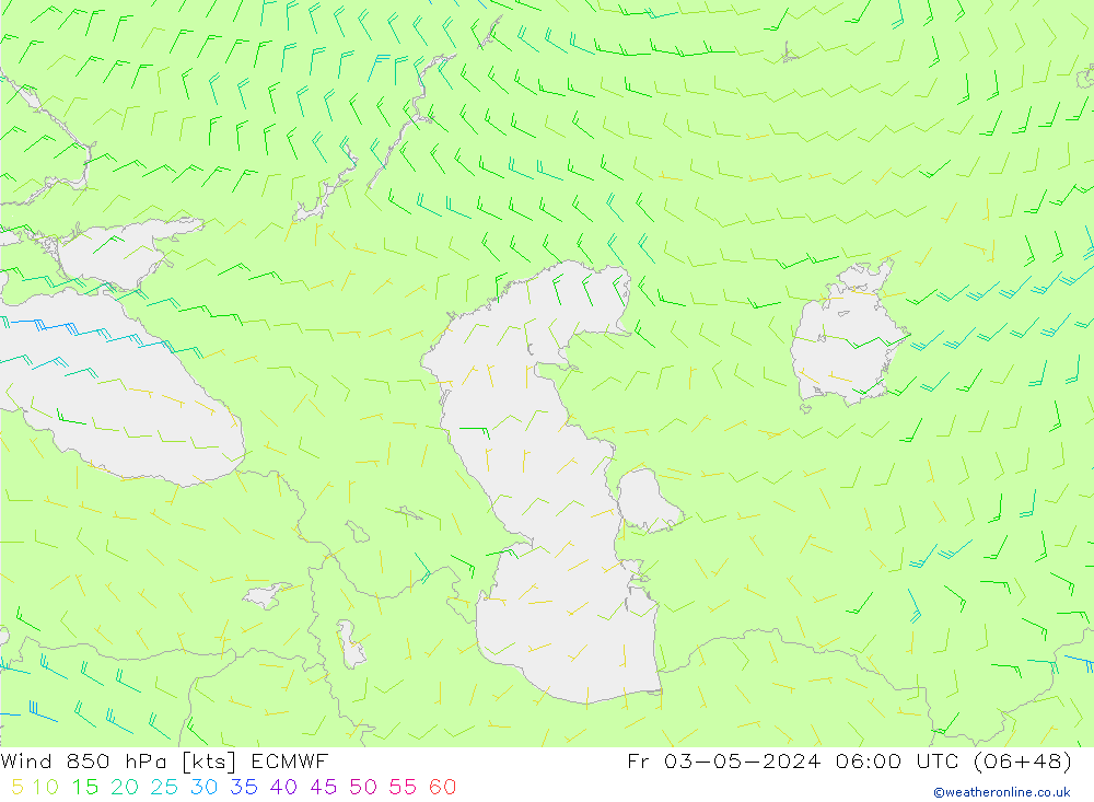 Wind 850 hPa ECMWF Pá 03.05.2024 06 UTC