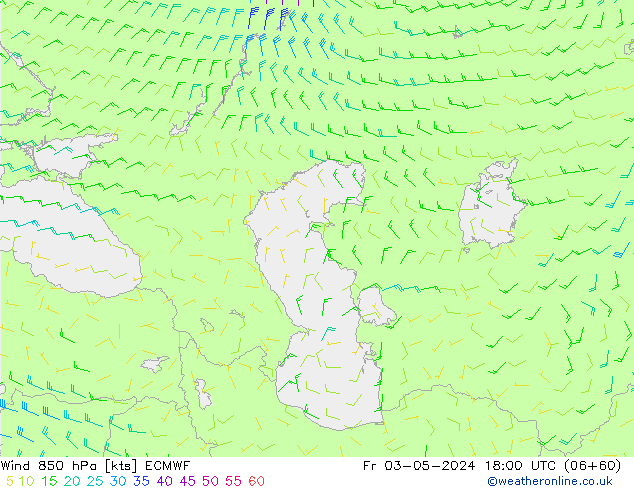 Vento 850 hPa ECMWF ven 03.05.2024 18 UTC