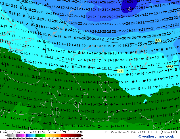 Z500/Rain (+SLP)/Z850 ECMWF gio 02.05.2024 00 UTC