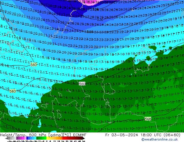 Height/Temp. 500 hPa ECMWF Fr 03.05.2024 18 UTC